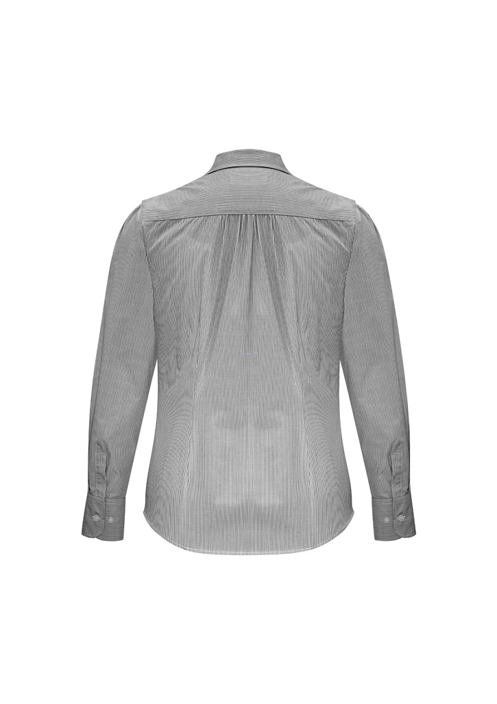 Elegant black long sleeve shirt for women, size 6, featuring feminine gathers and versatile styling from Biz Collection.