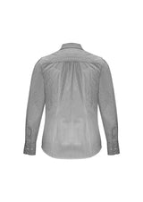 Ladies Euro Long Sleeve Shirt in black, size 18, with striped pattern, gathered details, and UPF protection for versatile style.