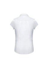 Ladies Euro Short Sleeve Shirt in white, size 12, featuring gathered details and a breathable polyester-cotton blend.