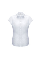 White Ladies Euro Short Sleeve Shirt in size 18, featuring a gathered detail, curved hem, and a soft easy-care fabric.