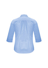Ladies Euro 3/4 Sleeve Shirt in blue, size 8, featuring a flattering fit, yarn-dyed stripes, and sun protection.