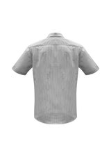 Mens Euro Short Sleeve Shirt in black, 4XL, featuring fine stripes, modern collar, chest pocket, and UPF sun protection.