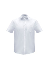 Men's white Euro short sleeve shirt in size 4XL, featuring a modern collar and curved hem for versatile styling.