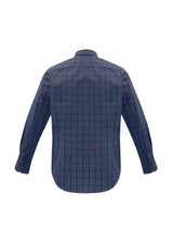Mens Harper Long Sleeve Shirt in Ink/Silver, featuring a button-down collar, checkered fabric, and adjustable cuffs for comfort.