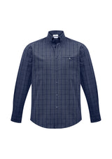 Men's Harper Long Sleeve Shirt in Ink/Silver, size 4XL, featuring stylish check fabric, button-down collar, and UPF protection.