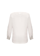 Ladies Madison Boatneck Blouse in ivory, size 12, featuring a chic boatneck and versatile roll-up sleeves for stylish comfort.