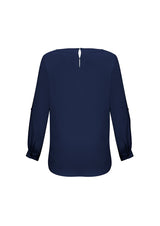 Ladies Madison Boatneck Blouse in Midnight Blue, Size 14, featuring wrinkle-resistant fabric and a flattering silhouette.