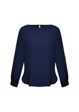 Ladies Madison Boatneck Blouse in Midnight Blue, Size 20, featuring a wrinkle-resistant fabric and elegant boatneck design.