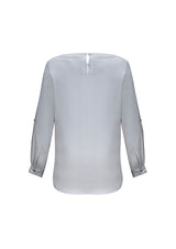 Ladies Madison Boatneck Blouse in Silver Mist, size 24, featuring a stylish boatneck, roll-up sleeves, and a flattering drape.