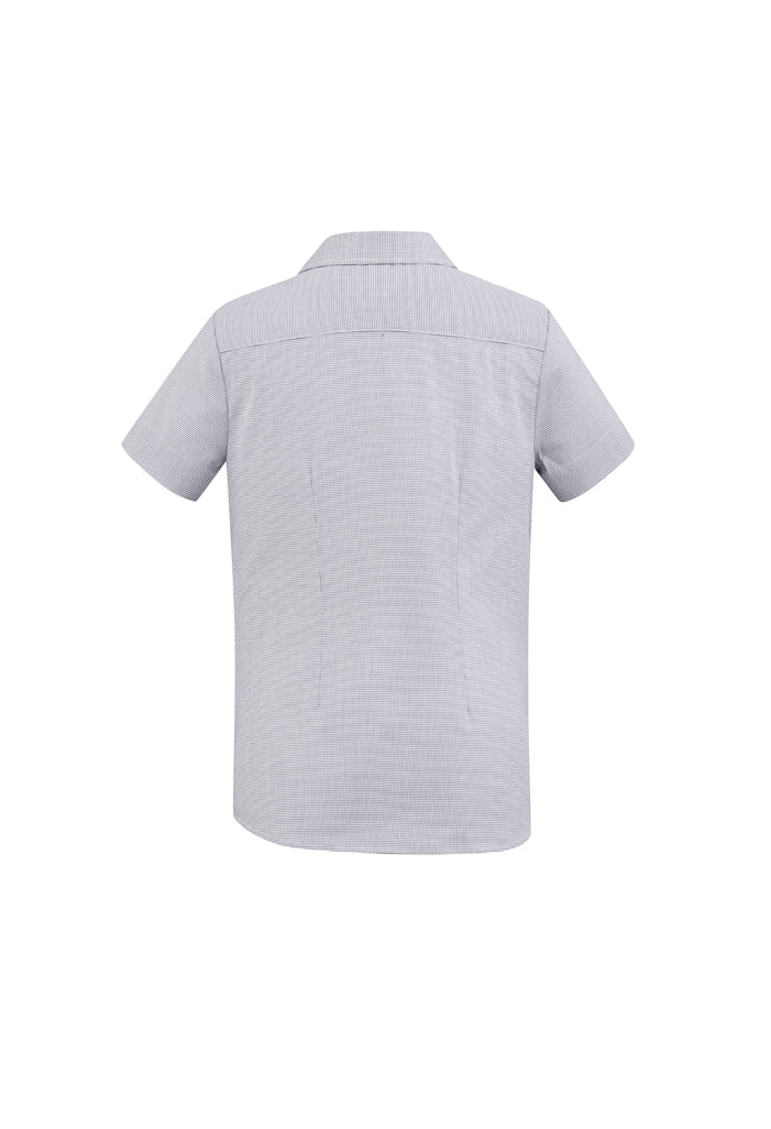 Stylish silver short-sleeve shirt with micro houndstooth pattern, tailored fit in size 24, perfect for any occasion.