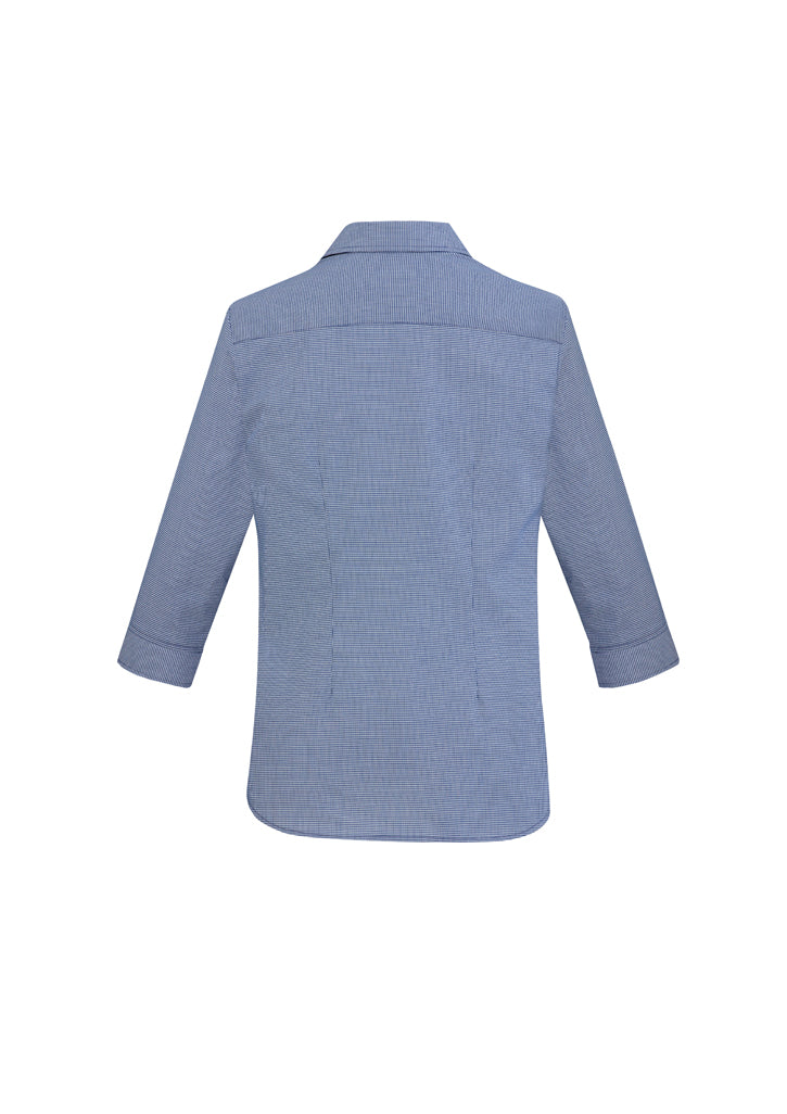 Ladies Jagger ¾ Sleeve Shirt in French Blue, Size 8; features bust darts, waist shaping, and wrinkle-resistant fabric.