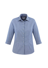 Ladies French Blue Jagger ¾ sleeve shirt, size 16, showcasing houndstooth design and a flattering tailored fit.