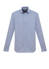 Mens Jagger L/S Shirt in French Blue, 4XL, features micro houndstooth fabric, modern collar, chest pocket, and adjustable cuffs.