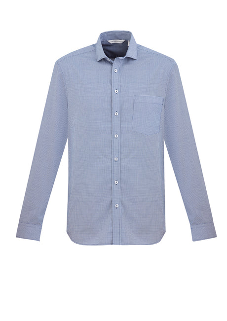 Mens Jagger L/S Shirt in French Blue, Size XL, featuring micro houndstooth, versatile styling, and advanced wrinkle resistance.