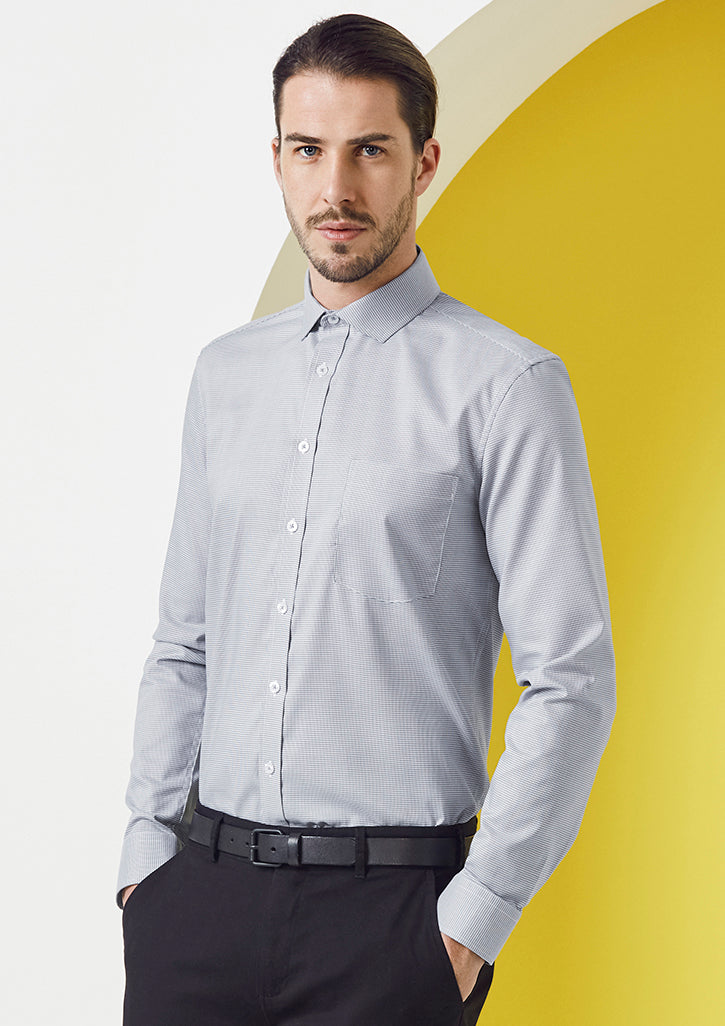 Men's Jagger L/S Shirt in French Blue, featuring a modern collar, chest pocket, and wrinkle-resistant fabric blend.