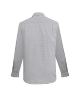 Men's silver long-sleeve Jagger shirt featuring micro houndstooth fabric, modern collar, and adjustable cuffs for versatile styling.
