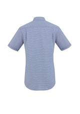 Mens Jagger Shirt in French Blue, XS size, featuring a modern collar, chest pocket, and a stylish micro houndstooth pattern.