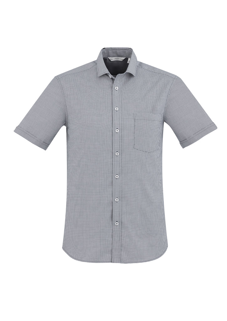 Mens Jagger Shirt in silver, 5XL, featuring houndstooth fabric, modern collar, chest pocket, and wrinkle-resistant design.