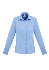 Ladies Regent L/S Shirt in vibrant blue, size 16, featuring a flattering fit and wrinkle-resistant fabric for a polished look.