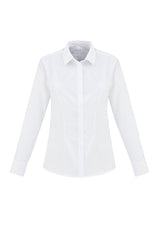 Ladies Regent long-sleeve shirt in white, Size 14, crafted from wrinkle-resistant premium cotton with a flattering fit.
