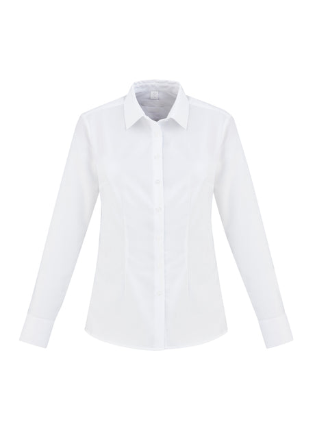 Ladies Regent Long Sleeve Shirt in white, size 16, made from 100% premium cotton with a refined, wrinkle-resistant design.