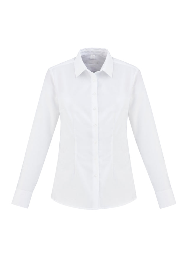 Ladies Regent Long Sleeve Shirt in white, size 16, made from 100% premium cotton with a refined, wrinkle-resistant design.