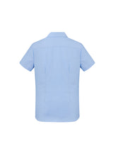 Ladies Regent S/S Shirt in blue size 14, featuring wrinkle-resistant cotton and flattering fit with herringbone texture.