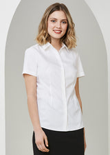 White Ladies Regent S/S Shirt in size 10, featuring premium cotton, herringbone weave, and a flattering fit for versatile styling.