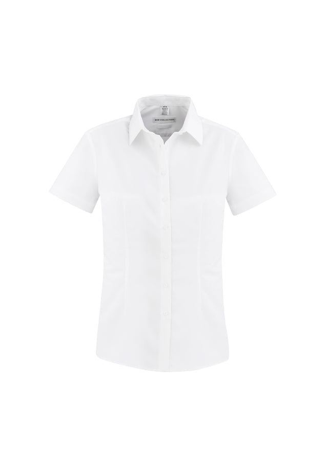 Ladies Regent S/S Shirt in white, size 14, featuring a wrinkle-resistant herringbone weave, tailored fit, and versatile style.