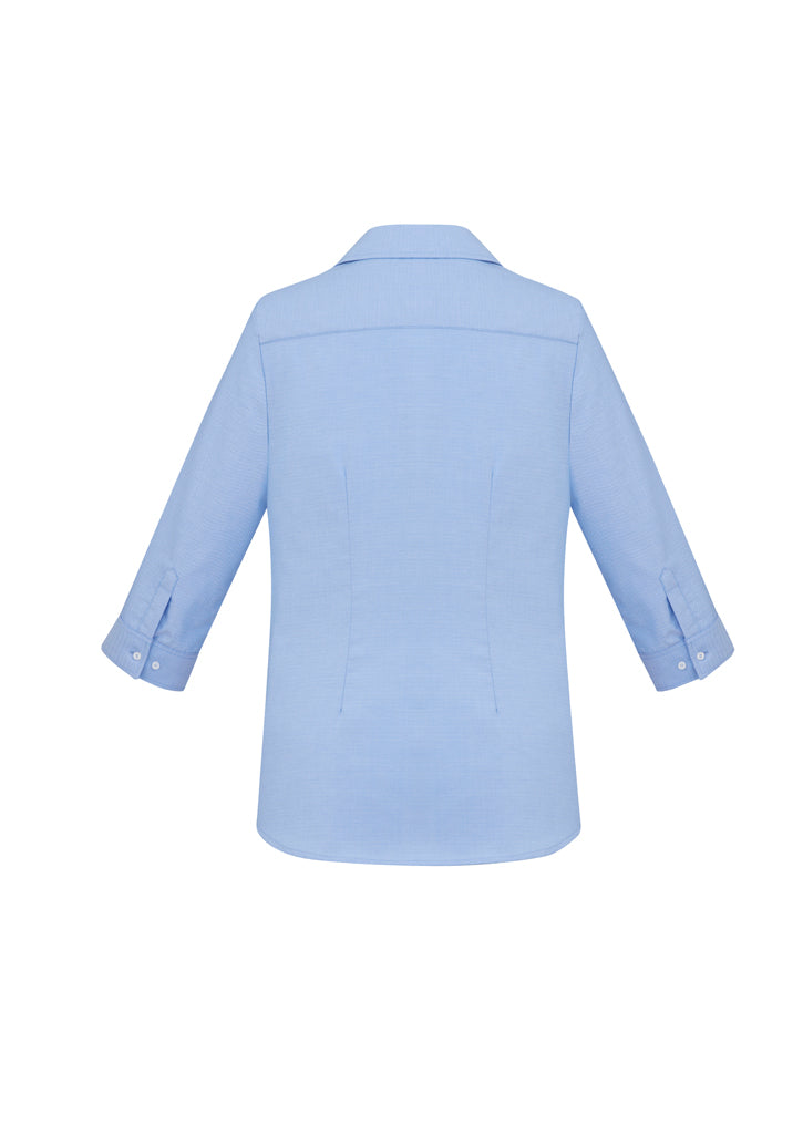 Ladies Regent Short Sleeve Shirt in blue, Size 14; features 100% cotton, herringbone weave, and wrinkle-resistant fabric.