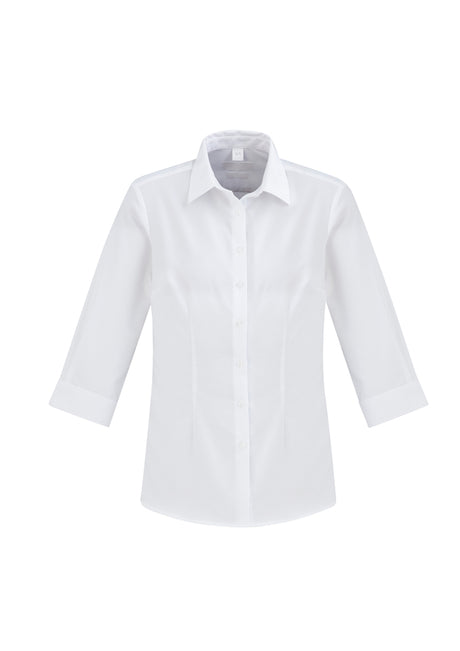 Ladies Regent ¾ Sleeve Shirt in white, size 14, crafted from wrinkle-resistant cotton with elegant herringbone weave.