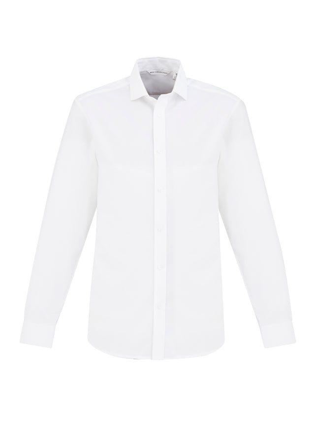 Mens Regent L/S Shirt in white, size 3XL, featuring wrinkle-resistant cotton, modern collar, and twin back pleats for comfort.