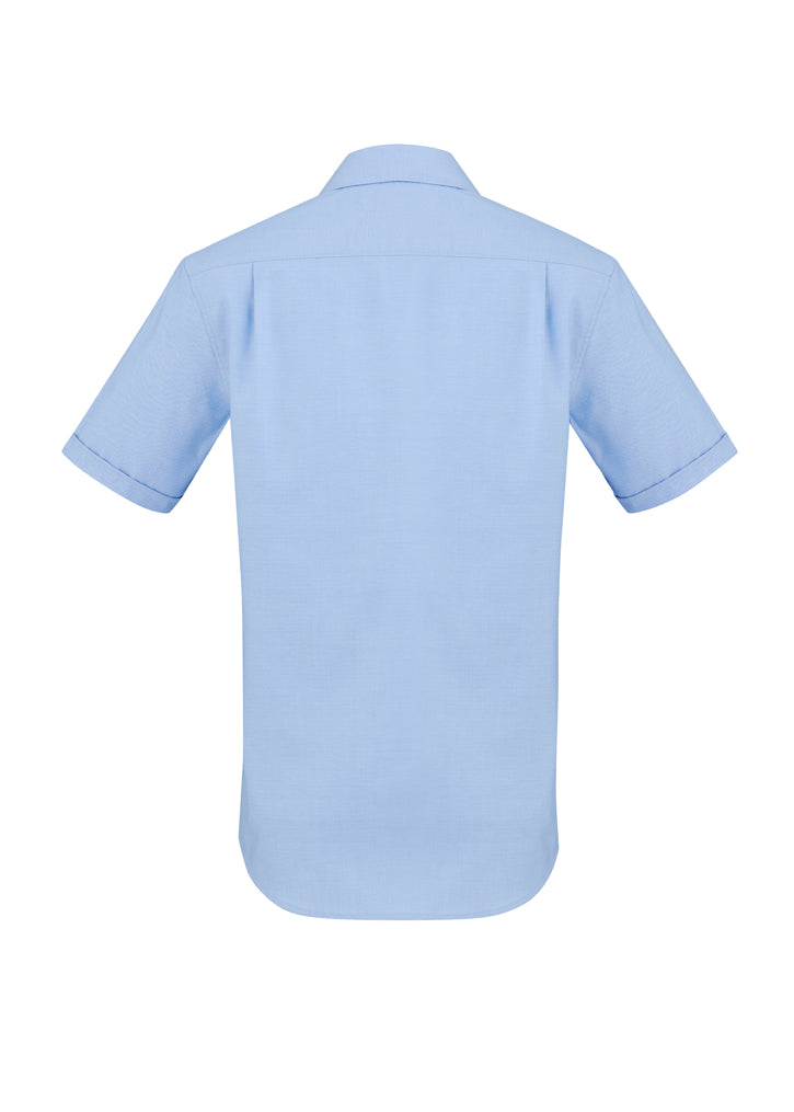 Stylish blue Mens Regent S/S Shirt by Biz Collection in size 3XL, made from wrinkle-resistant premium cotton with modern features.