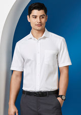 Men's Regent Short Sleeve Shirt in White, Size 2XL, crafted from wrinkle-resistant 100% cotton with herringbone weave.