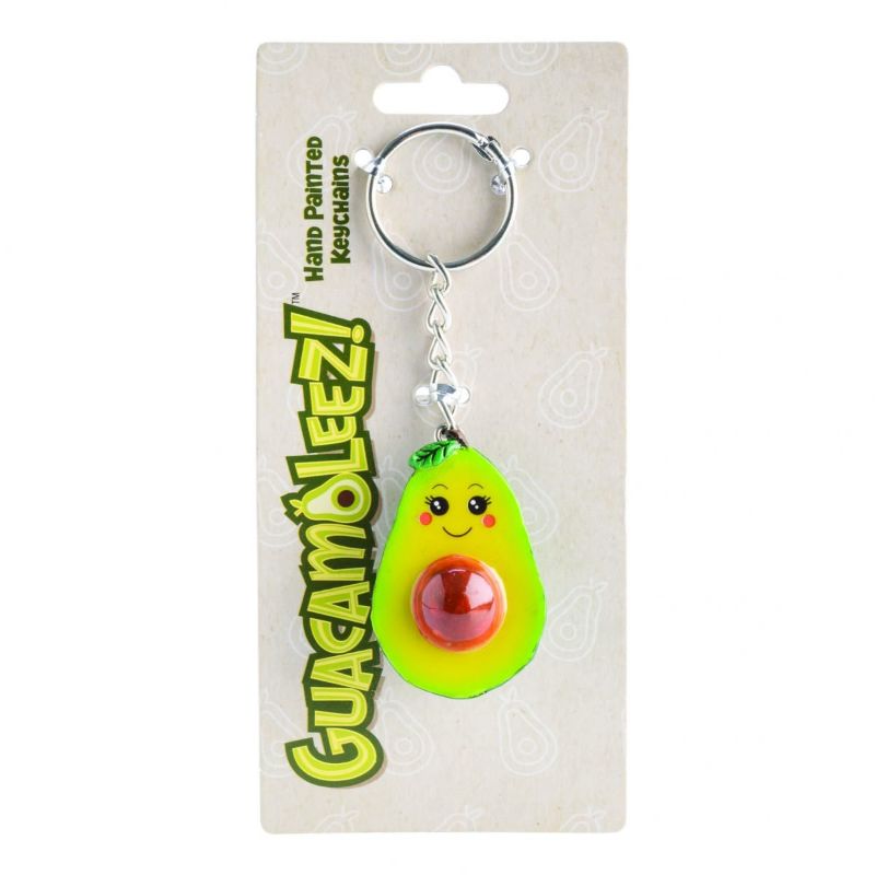 Set of 6 hand-painted avocado keychains with cute designs, perfect for quirky accessory lovers.