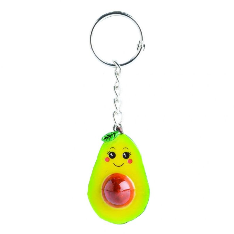 Set of 6 cute hand-painted avocado keychains with smiling faces, perfect for quirky accessories and gifts.