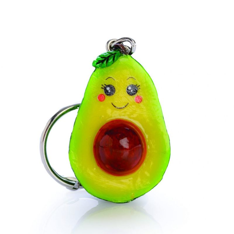 Adorable hand-painted avocado keychains with smiling faces, perfect for quirky accessories and gifts, set of 6.