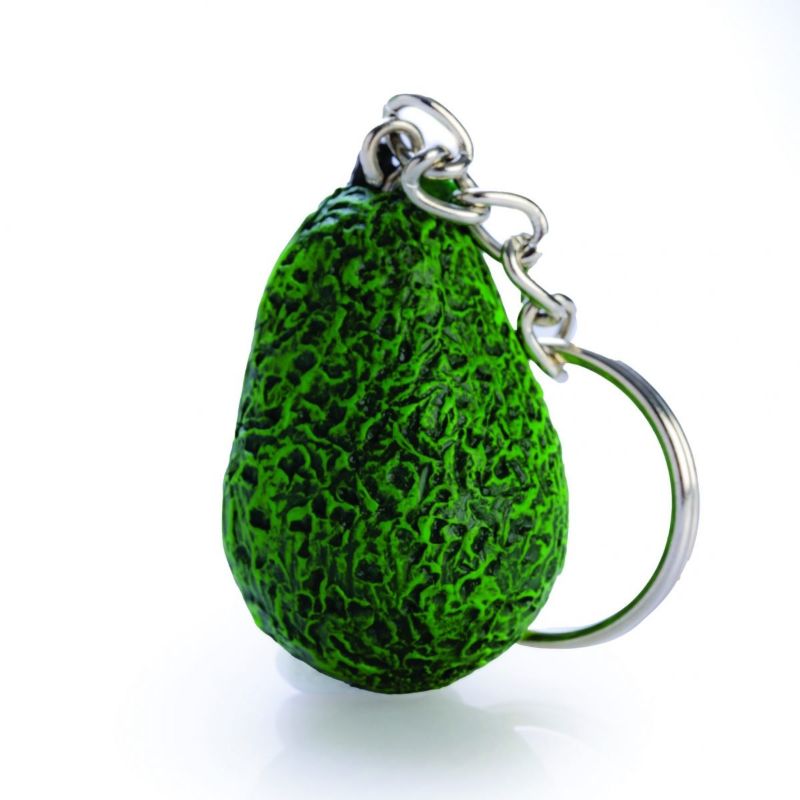 Set of 6 hand-painted avocado keychains, featuring smiling faces and playful designs, perfect for quirky accessories.