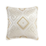 Luxurious Davinci Santos European Pillowcase in Snow, featuring gold detailing, Greek key motif, and rich gold rope trim.