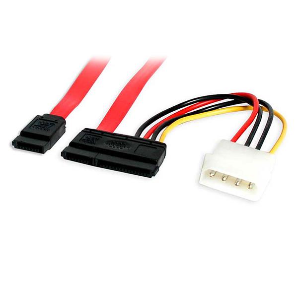 SATA 18-inch data and power combo cable for seamless connection of SATA drives with dual LP4 power supply compatibility.