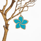 Teal satin acrylic hanging ornament featuring intricate laser-cut bamboo design, ideal for festive decor and gifting.