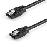 0.3 m round SATA cable with latching connectors for secure, high-speed data transfer up to 6 Gbs and improved airflow.