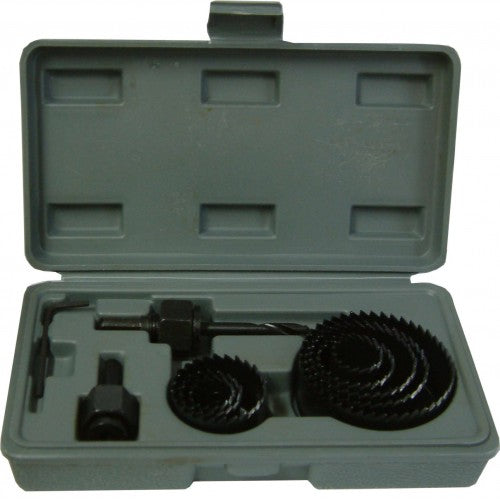 11-piece hole saw set with blades from 19mm to 64mm, perfect for clean cuts in wood, plastic, and plasterboard.