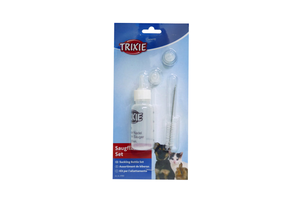 Pet Nursing Kit 50ml: a complete feeding solution with a rearing bottle, three flexible teats, and a bottle brush for easy care.