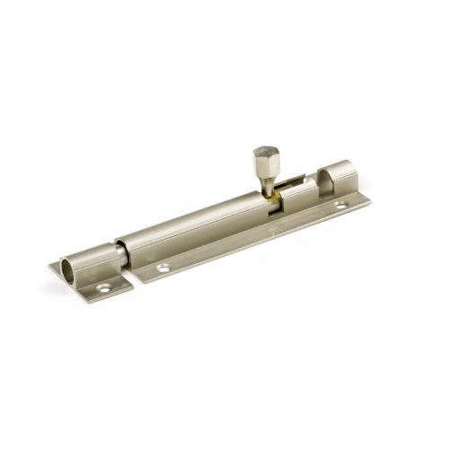 100mm brass plated socket bolt with satin nickel finish, 25mm wide, perfect for furniture assembly and home improvement.