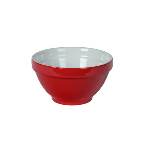 Set of 4 vibrant red 450ml stackable bowls for serving salads, pasta, or desserts, combining style and functionality.