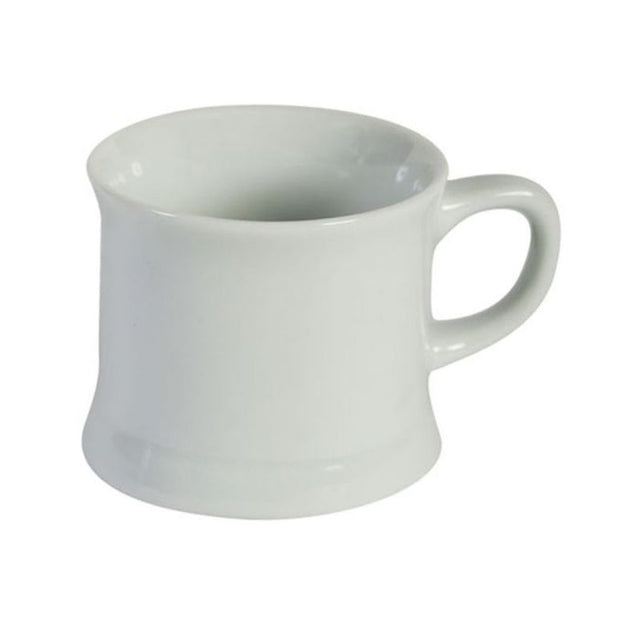 Set of 4 minimalist white ceramic mugs, perfect for coffee or tea, featuring comfortable handles and dishwasher safe.