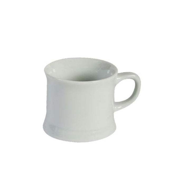 Set of 4 sleek white porcelain espresso cups, perfect size for rich espresso shots, microwave and dishwasher safe.