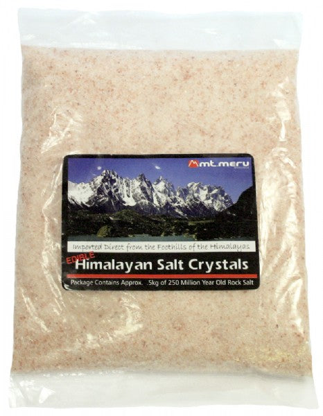 Fine grain Edible Himalayan salt in a 500g bag, showcasing its pink hue for seasoning and culinary enhancement.