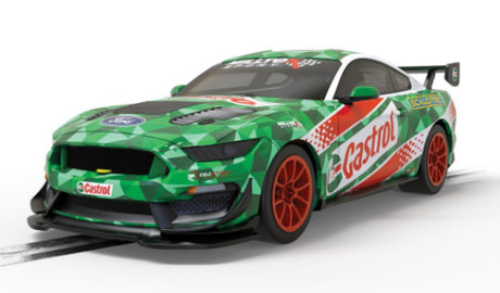 Ford Mustang GT4 Castrol Drift car model, 1:32 scale, vibrant Castrol livery, ideal for Scalextric drift racing.